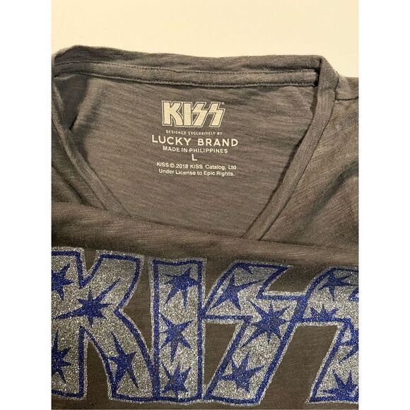 Lucky Brand KISS Band Tank Glitter Lettering Star Tank Side Tie Grey Size Large - Picture 4 of 10